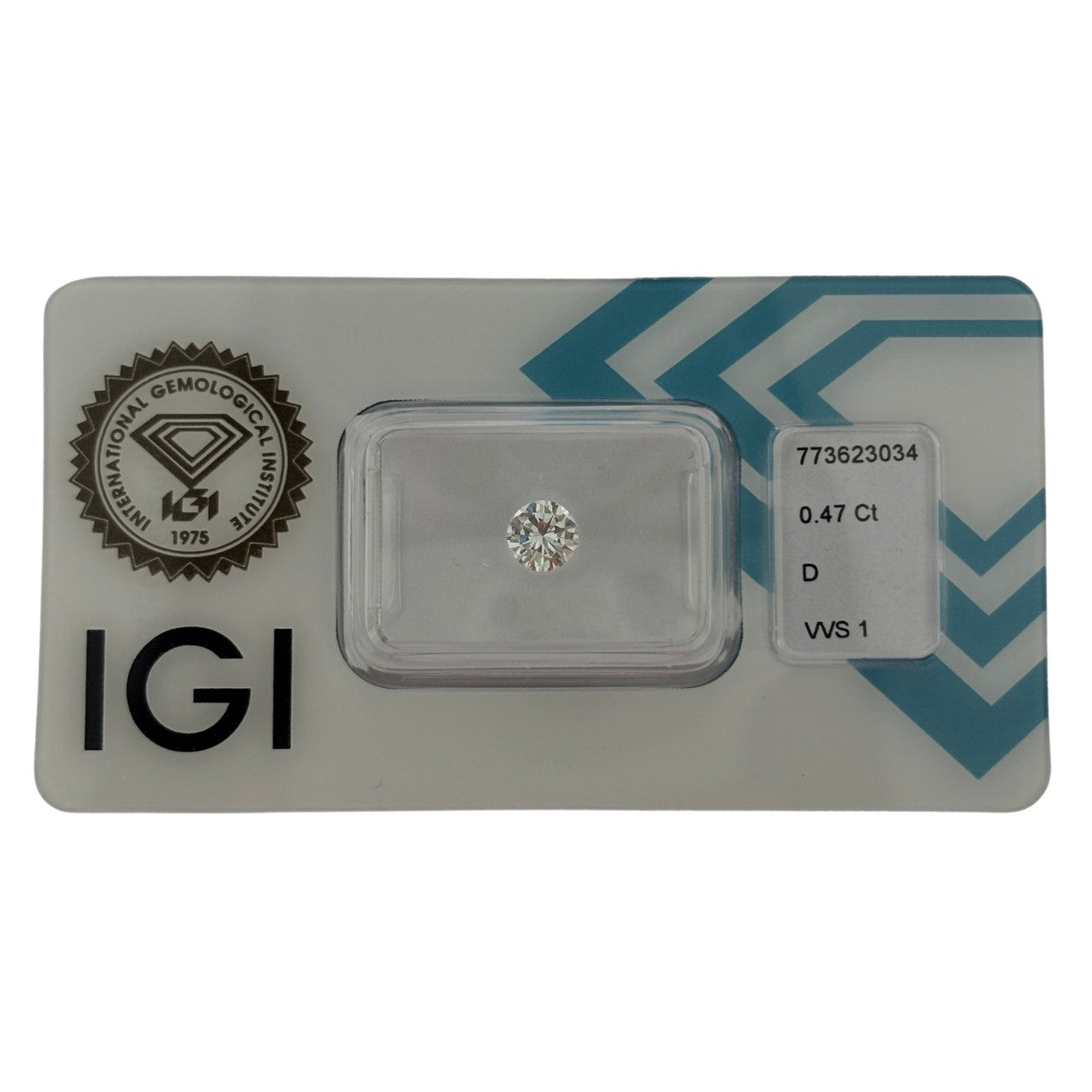 Natürlicher Diamant Farbe D, rund Brilliant Cut, 0,47 ct, VVS1, zertifizierter Edelstein für Schmuck.