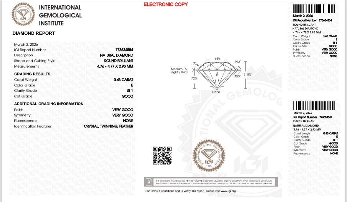 Natürlicher Diamant – 0,43 ct | Round Brilliant | E / SI1