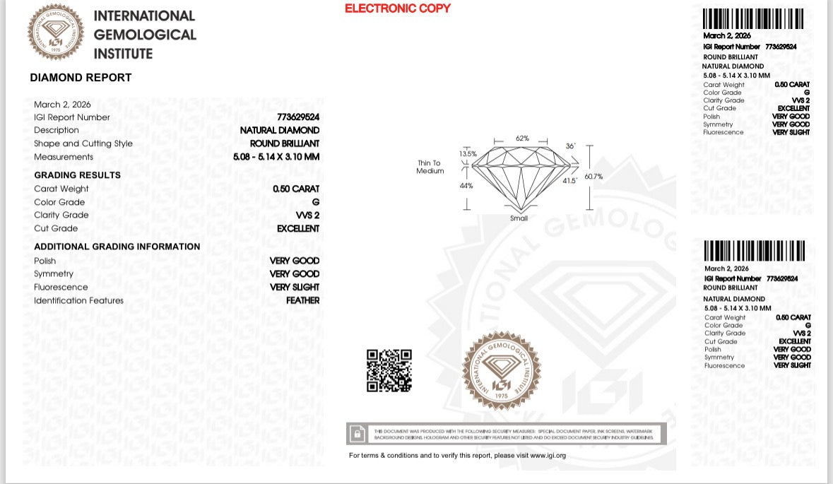 Natürlicher Diamant – 0,50 ct | Round Brilliant | G / VVS2