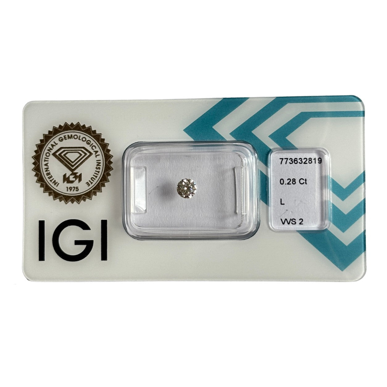 Natürlicher Diamant Farbe L, rund Brilliant Cut, 0,28 ct, VVS2, zertifizierter Stein für Schmuck.