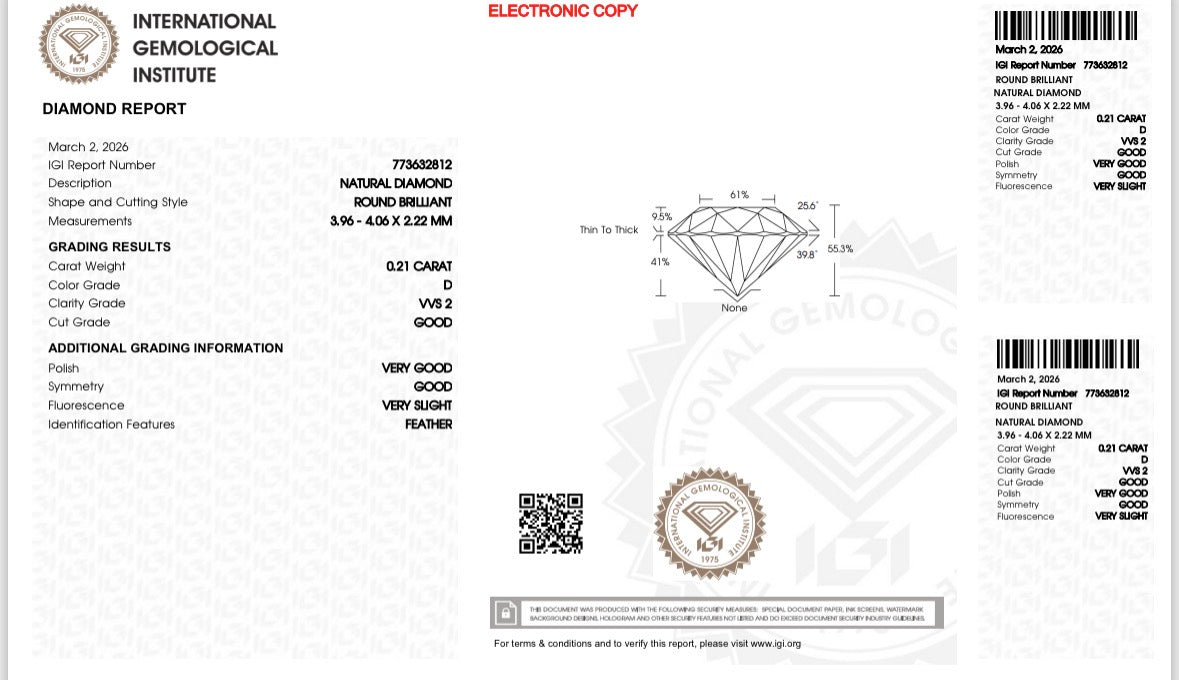 Natürlicher Diamant – 0,21 ct | Round Brilliant | D / VVS2