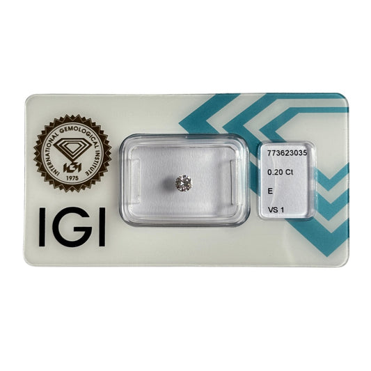 Natürlicher Diamant Farbe E, rund Brilliant Cut, 0,20 ct, VS1, zertifizierter Stein für Schmuck.