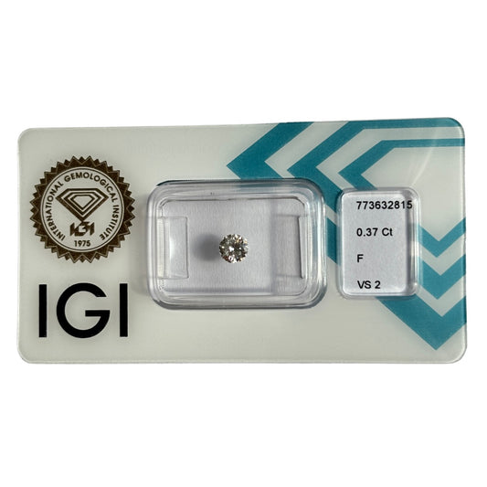 Natürlicher Diamant Farbe F, rund Brilliant Cut, 0,37 ct, VS2, zertifizierter Stein für Schmuck.