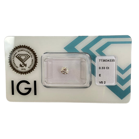Natürlicher Diamant Farbe E, rund Brilliant Cut, 0,33 ct, VS2, zertifizierter Stein für Schmuck.