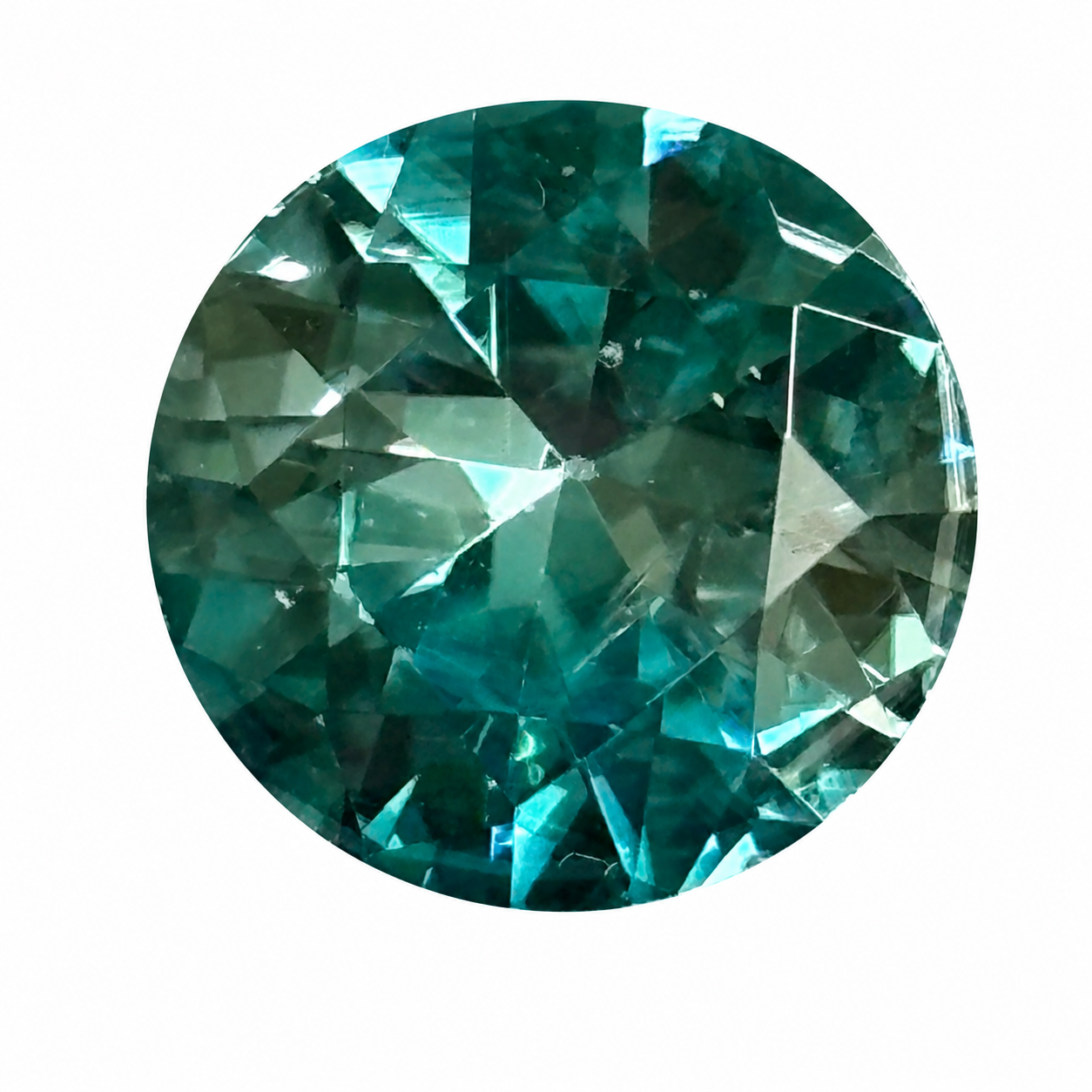 Detailaufnahme eines natürlichen blauen Zirkon, rund Mixed Cut, 10,57 ct, zertifizierter Edelstein für hochwertigen Schmuck.