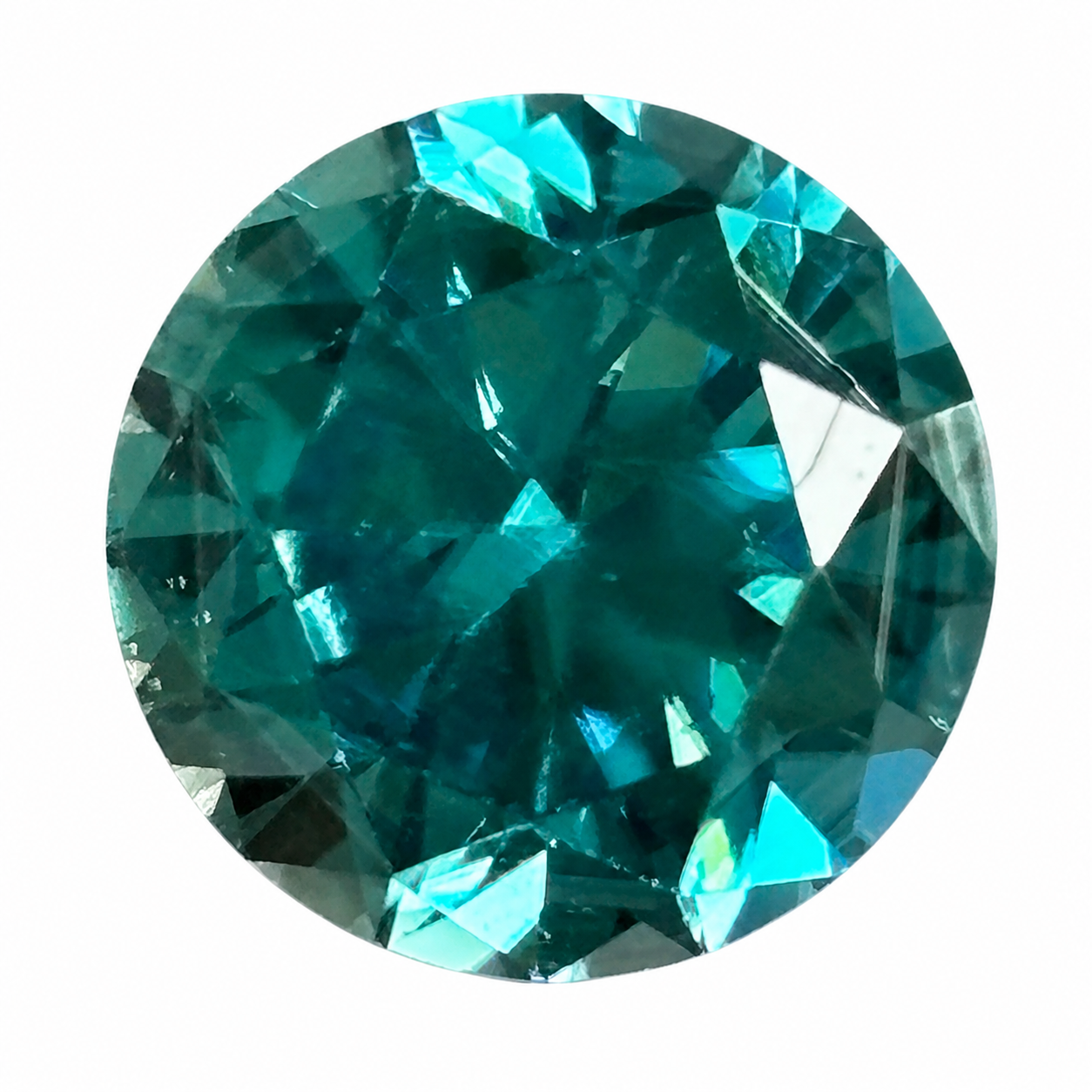 Detailaufnahme eines natürlichen blauen Zirkon, rund Mixed Cut, 9,08 ct, zertifizierter Edelstein für hochwertigen Schmuck.