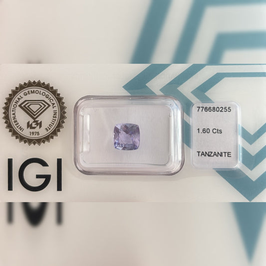 Natürlicher Tansanit – 1,60 ct | Square Cushion Mixed Cut | Bläulich-Violett