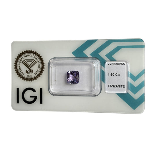 Natürlicher bläulich violetter Tansanit, Square Cushion Mixed Cut, 1,60 ct, zertifizierter Edelstein für hochwertigen Schmuck