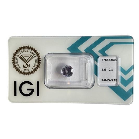 Natürlicher violetter Tansanit, rund Mixed Cut, 1,51 ct, zertifizierter Edelstein für hochwertigen Schmuck.