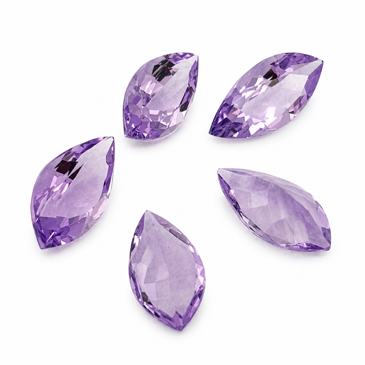 Natürlicher Amethyst - 5er-Set | ca. 19,21 ct gesamt | Tropfen spitz facettiert | Hellviolett