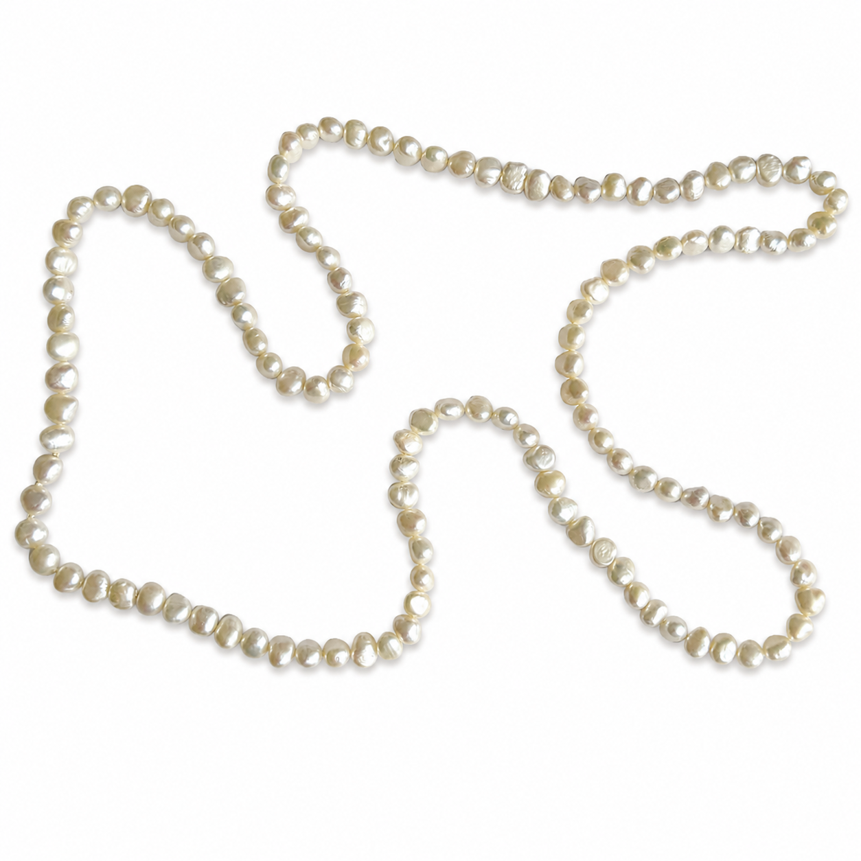 Natürliche Süßwasser-Zuchtperlen – Kette ca. 82 cm | ca. 7,50 - 8,00 mm | Barock | Cremeweiß
