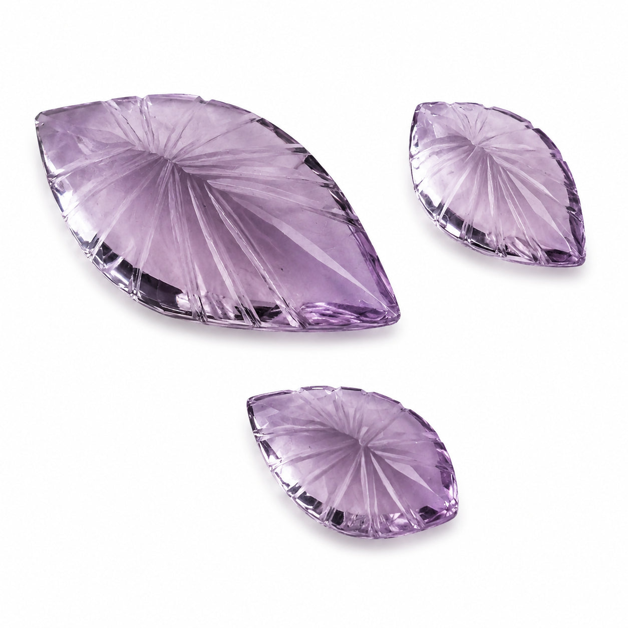 Natürlicher Amethyst - 3er-Set | 9,19 ct gesamt | Tropfen Lasercut | Hellviolett