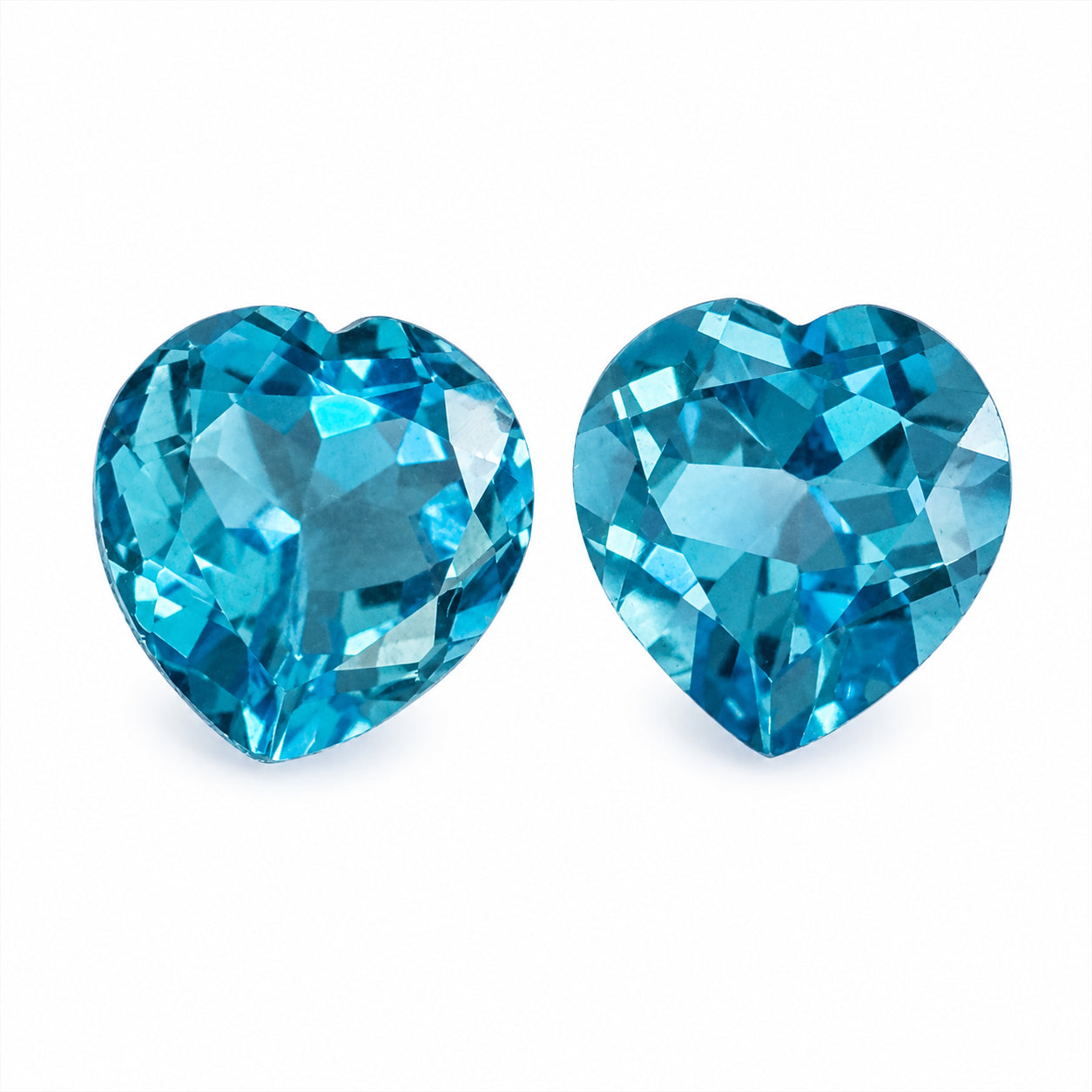 Natürliches Topas-Paar - 9,44 ct gesamt | Herz facettiert | Intensives Türkisblau