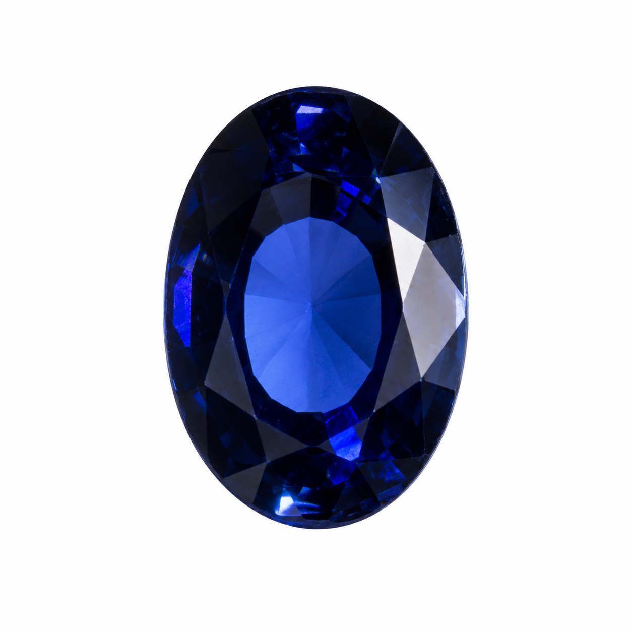 Detailaufnahme eines natürlichen tiefblauen Saphir, Oval Mixed Cut, 1,05 ct, zertifizierter Edelstein für hochwertigen Schmuck.