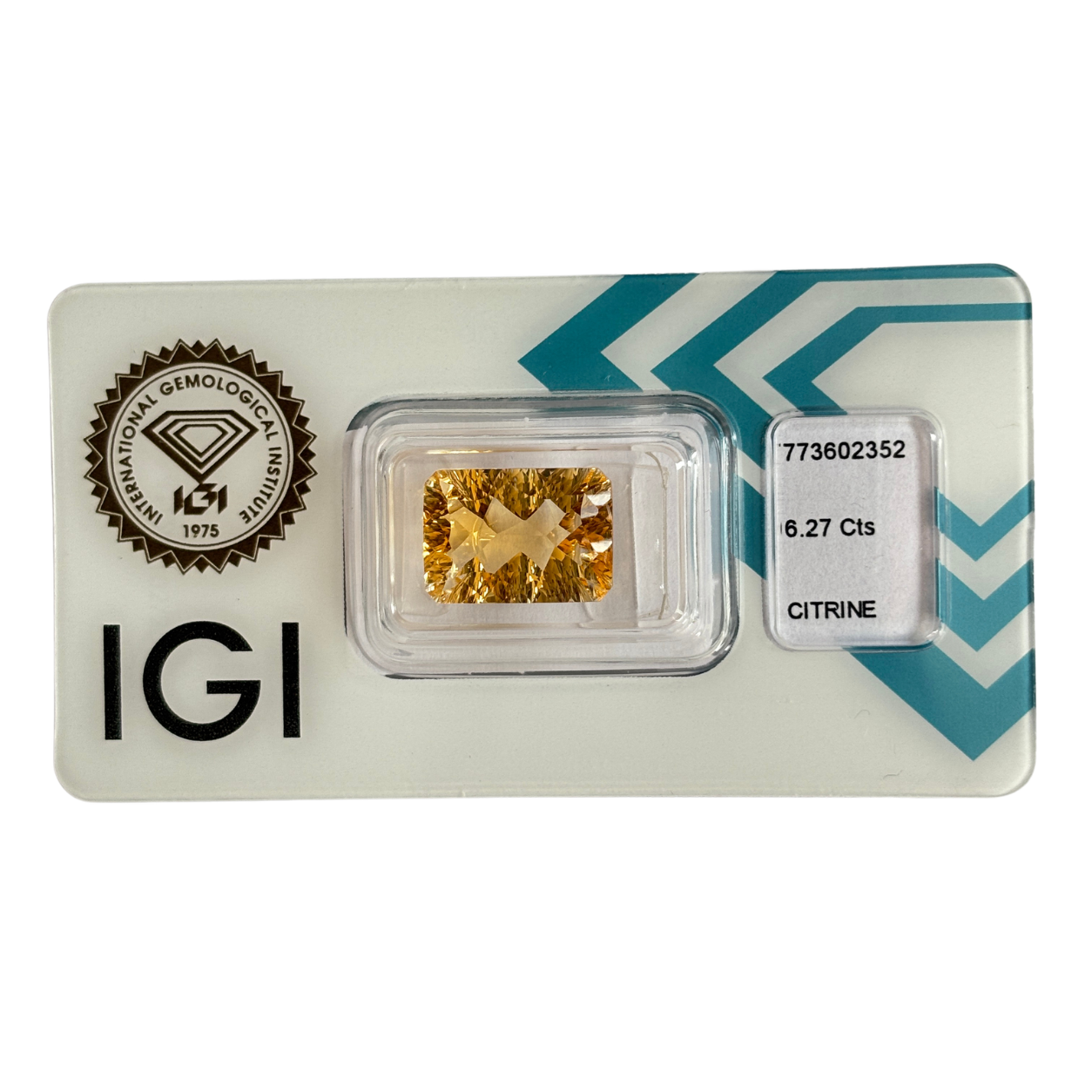 Natürlicher gelber Citrin, Cut Cornered Rectangular Mixed Cut, 6,27 ct, zertifizierter Edelstein für hochwertigen Schmuck.