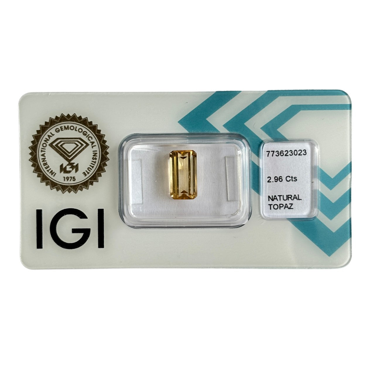 Natürlicher tiefgelber Topas, Oktagon Emerald Cut, 2,96 ct, zertifizierter Edelstein für hochwertigen Schmuck.