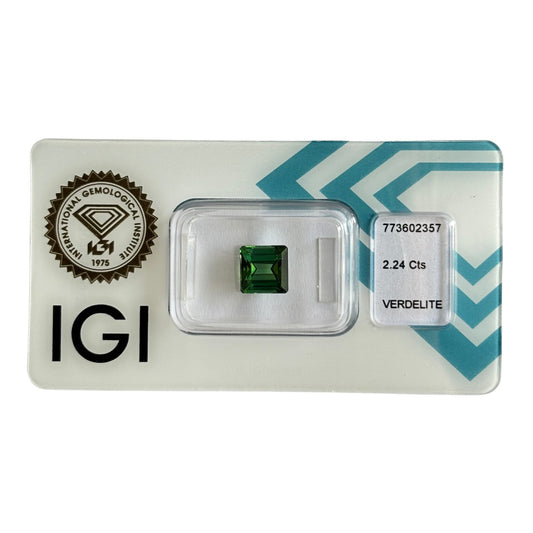 Natürlicher tiefgrüner Verdelith, Square Step Cut, 2,24 ct, zertifizierter Edelstein für hochwertigen Schmuck.