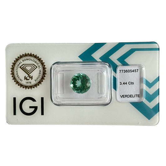 Natürlicher tief blaugrüner Verdelith, rund Mixed Cut, 3,44 ct, zertifizierter Edelstein für hochwertigen Schmuck.